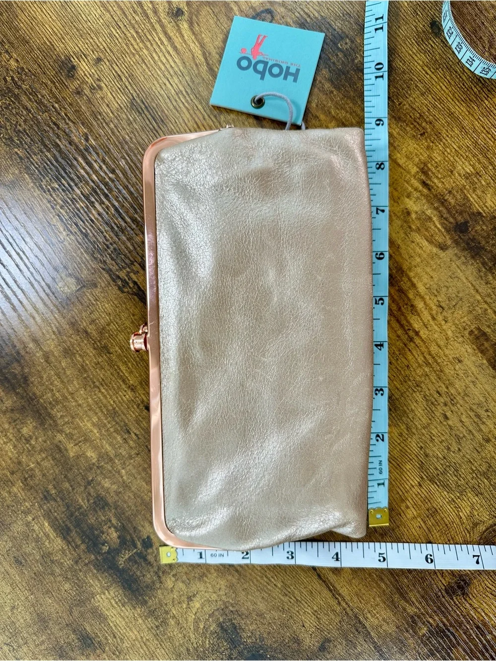 Hobo Lauren Clutch Wallet, Double Kisslock, Blush Leather, Rose Gold Hardware